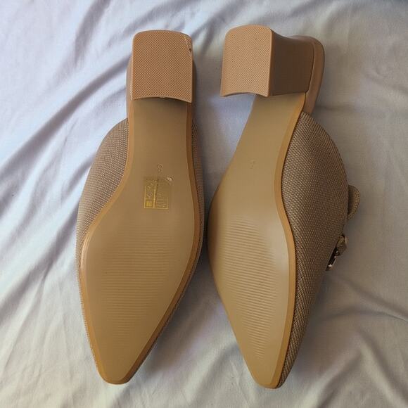 Newbella New Mousse Fit Pointed Toe Heeled Mules Apricot Chain Size 8 - Picture 6 of 11